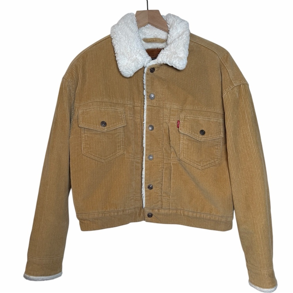 Levi’s New Heritage Premium Tan Corduroy Faux Fur Trucker Jacket NWOT Sz Medium